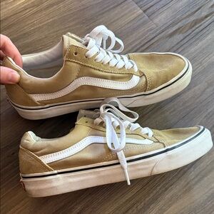 Tan and White old Skool Vans